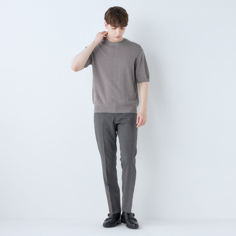 スーツセレクト 【RBC】【半袖】リネンコットンブレンドクルーネックニット/グレー グレー濃色