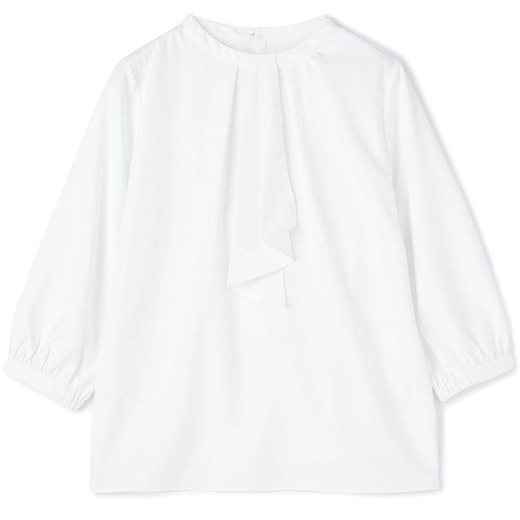 シルバーライン 【SILVER LINE/7分袖】タイ付き2WAYプルオーバー/ホワイト/「ウォッシャブル可能」「2WAYストレッチ」「防シワ」「UV加工」「接触冷感」「透け軽減」 白