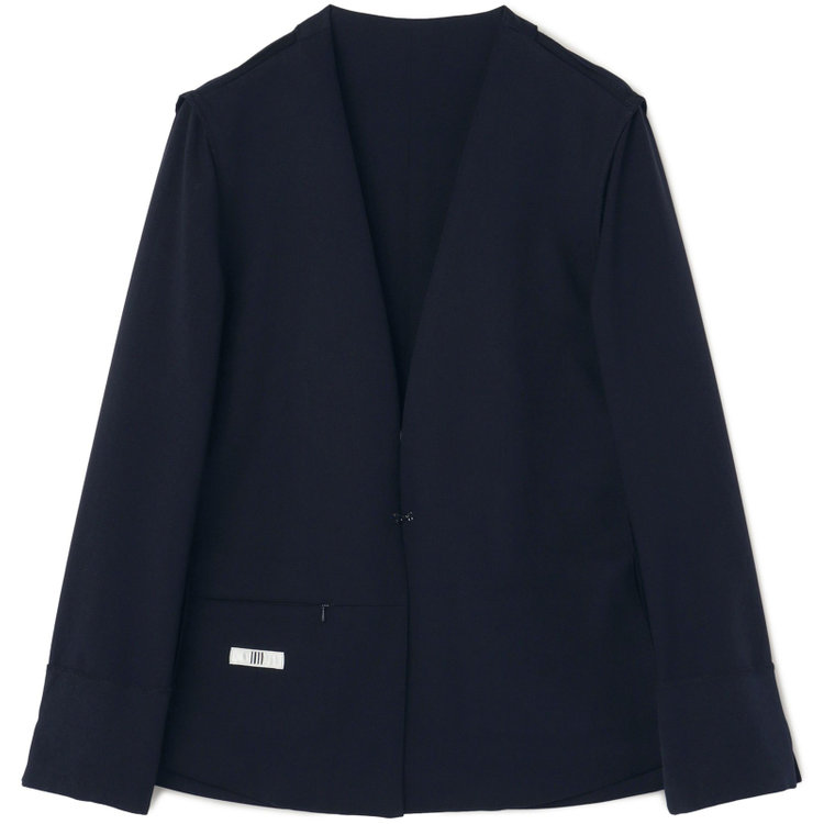 シルバーライン 【発送在庫あり】【RELAX TAPERED】【年間】ノーカラー ホック留めパンツスーツ/ネイビー/ウォッシャブル/ウエストシャーリング仕様/※パンツ裾上げ済仕様 紺中間