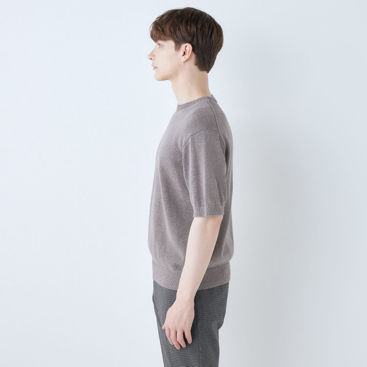 スーツセレクト 【RBC】【半袖】リネンコットンブレンドクルーネックニット/グレー グレー濃色