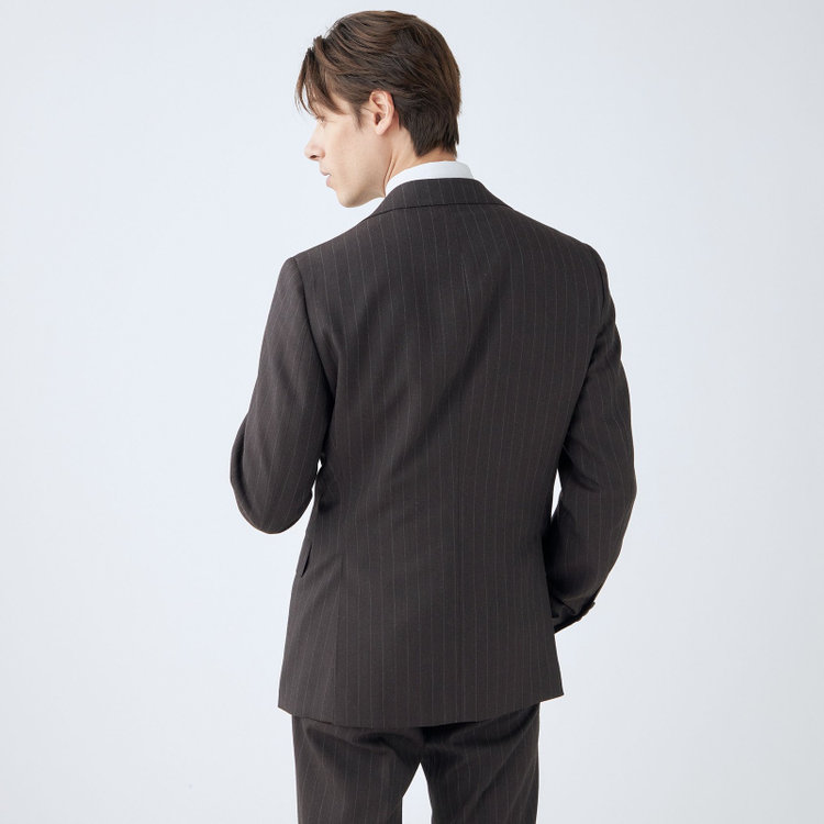 シルバーライン 【CLASSICO TAPERED】【秋冬】3釦段返りスーツ 2タック/ブラウン×ストライプ/ウエストムーブ/NEW ZEALAND WOOL MIX/※裾上げ必要 茶濃色