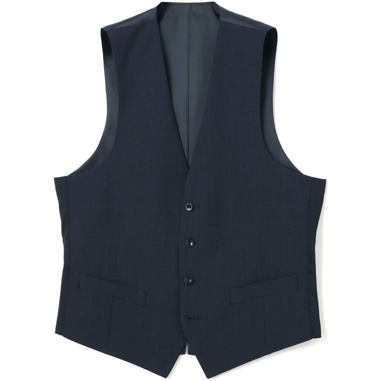 ブラックライン 【SLIM TAPERED_2】【春夏】2釦シングルスリーピーススーツ 0タック/ネイビー×チェック/ウエストシャーリング/4S SUSTAINABILITY&ECOLOGY FABRIC/※パンツ裾上げ済仕様 紺濃色