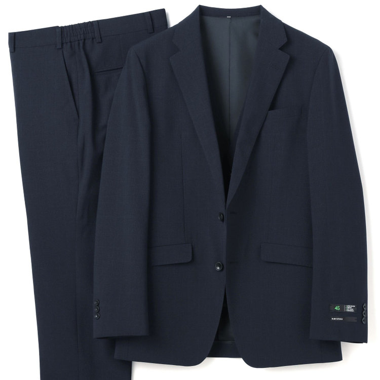 ブラックライン 【SLIM TAPERED_2】【春夏】2釦シングルスリーピーススーツ 0タック/ネイビー×チェック/ウエストシャーリング/4S SUSTAINABILITY&ECOLOGY FABRIC/※パンツ裾上げ済仕様 紺濃色