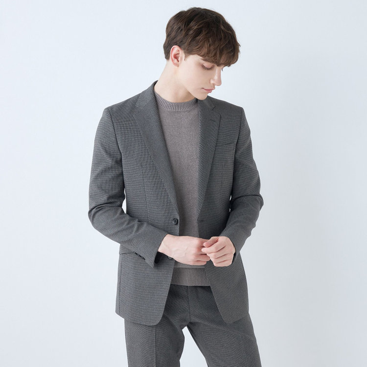 スーツセレクト 【RBC】【半袖】リネンコットンブレンドクルーネックニット/グレー グレー濃色