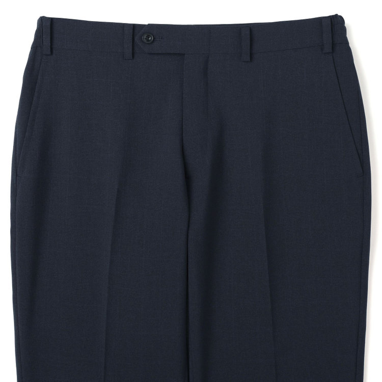 ブラックライン 【SLIM TAPERED_2】【春夏】2釦シングルスリーピーススーツ 0タック/ネイビー×チェック/ウエストシャーリング/4S SUSTAINABILITY&ECOLOGY FABRIC/※パンツ裾上げ済仕様 紺濃色