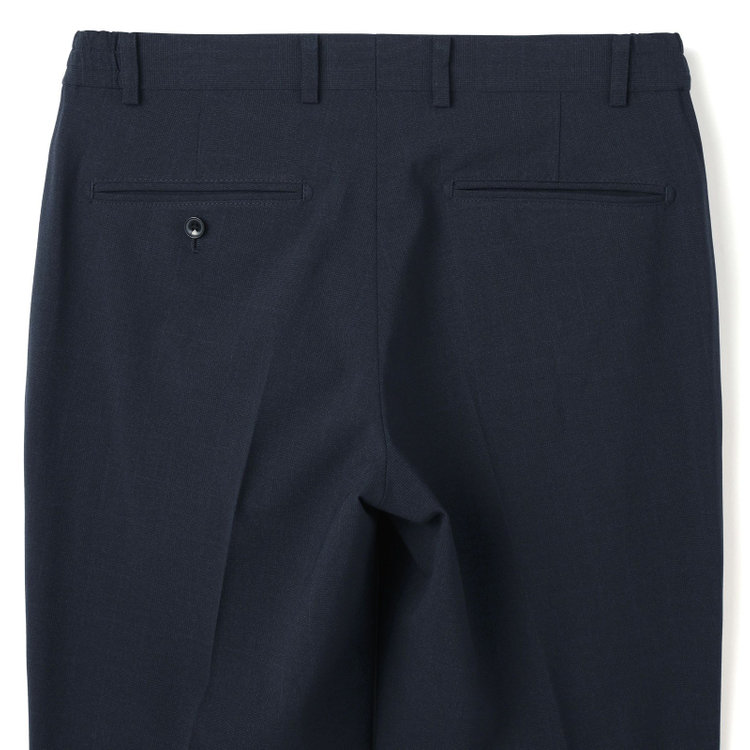 ブラックライン 【SLIM TAPERED_2】【春夏】2釦シングルスリーピーススーツ 0タック/ネイビー×チェック/ウエストシャーリング/4S SUSTAINABILITY&ECOLOGY FABRIC/※パンツ裾上げ済仕様 紺濃色