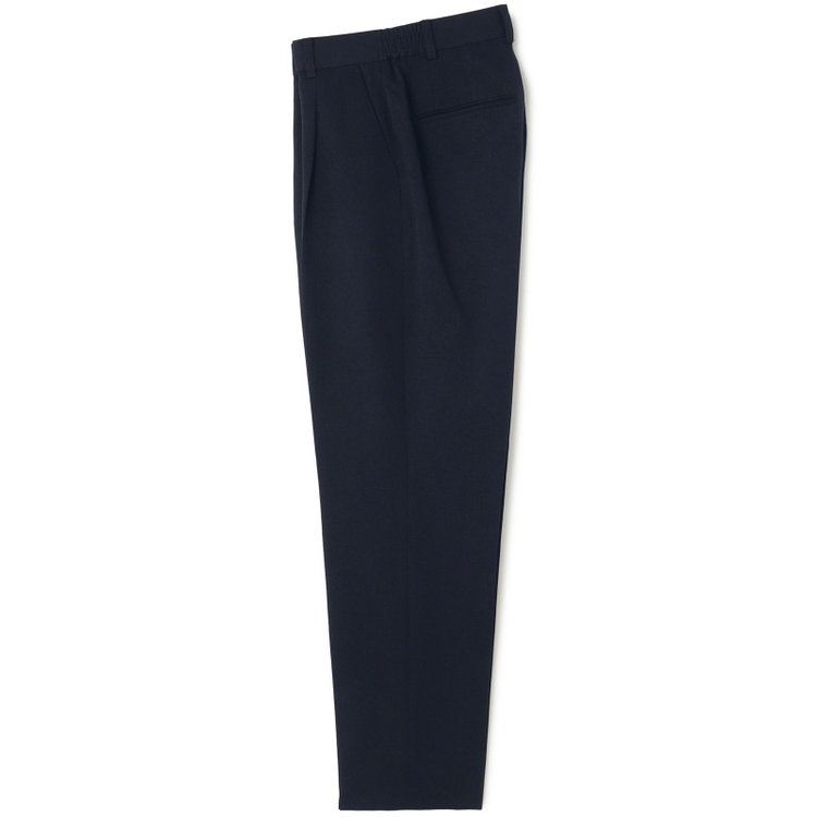 シルバーライン 【発送在庫あり】【RELAX TAPERED】【年間】ノーカラー ホック留めパンツスーツ/ネイビー/ウォッシャブル/ウエストシャーリング仕様/※パンツ裾上げ済仕様 紺中間