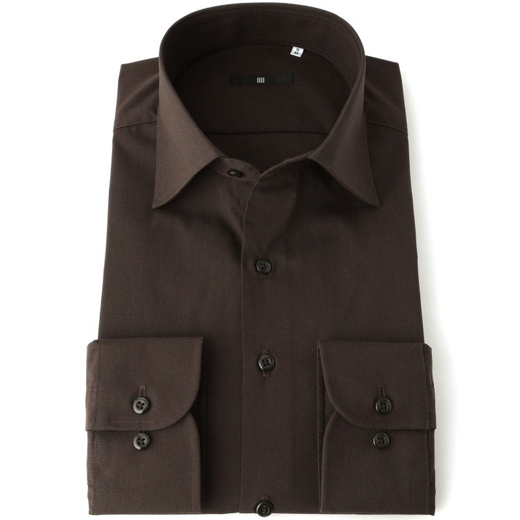 ブラックライン 【発送在庫あり】【BLACK LINE】【形態安定】ワイドカラードレスワイシャツ/ブラウン 茶中間