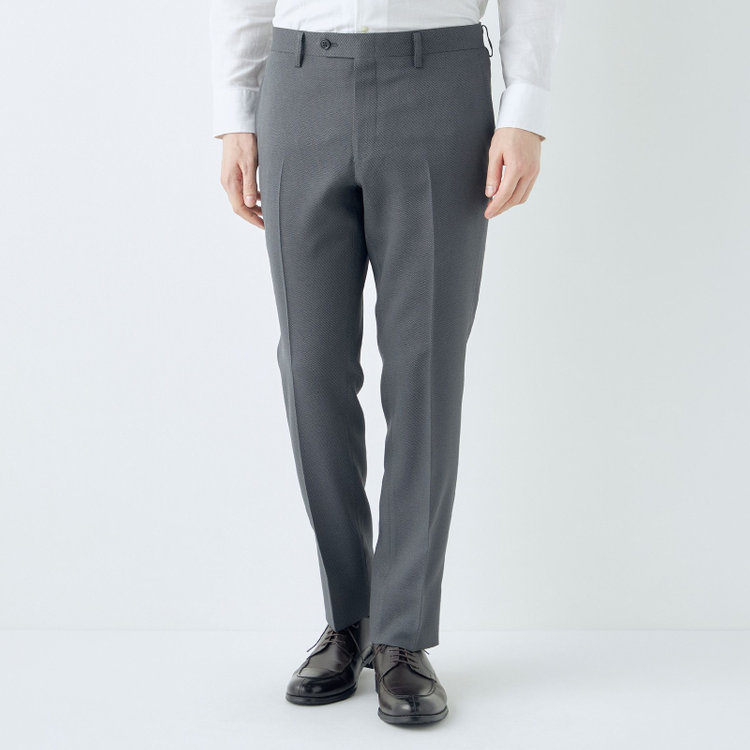 ブラックライン 【KSW】【春夏】0タックパンツ/グレー×バーズアイ/※裾上げ済仕様 グレー中間