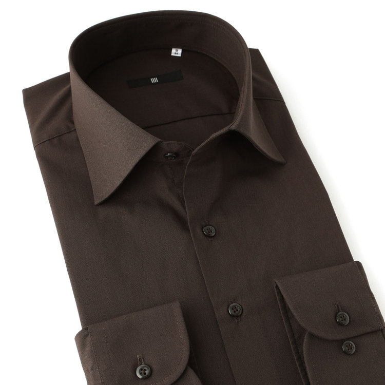 ブラックライン 【発送在庫あり】【BLACK LINE】【形態安定】ワイドカラードレスワイシャツ/ブラウン 茶中間