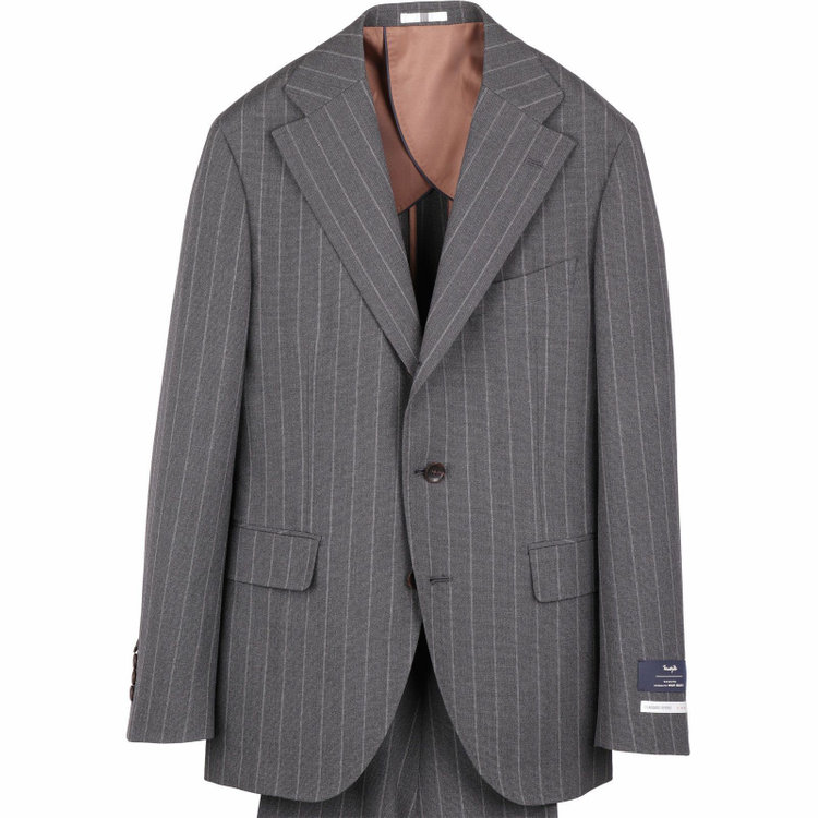 スーツセレクト 【CLASSICO TAPERED】【春夏】3釦段返りシングルスーツ 2タック/グレー×ストライプ/MARZOTTO グレー系(灰)