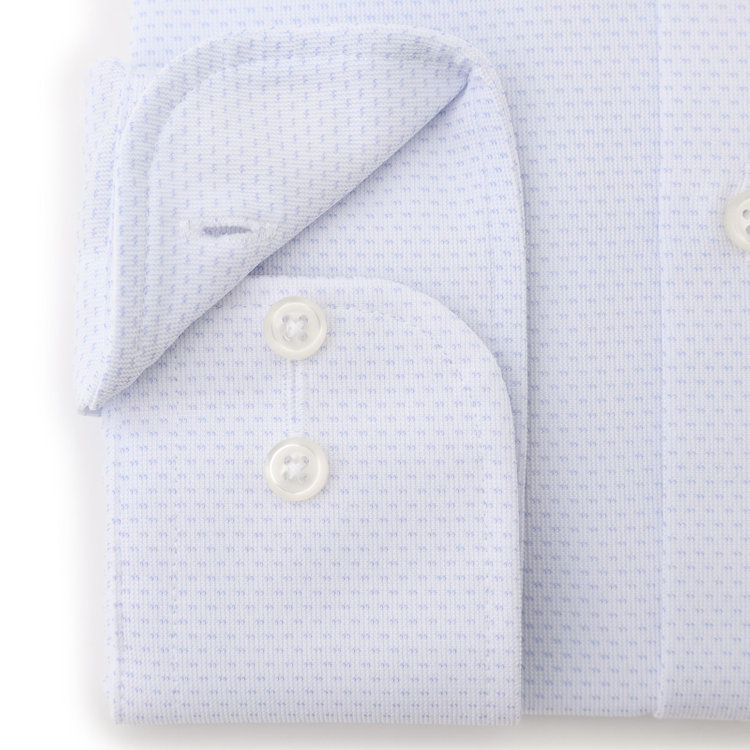 ブラックライン 【発送在庫あり】【BLACK LINE】ワイドカラーワイシャツ/サックス×刺し子柄/「4S」スーパーノンアイロン・ストレッチ 青淡色