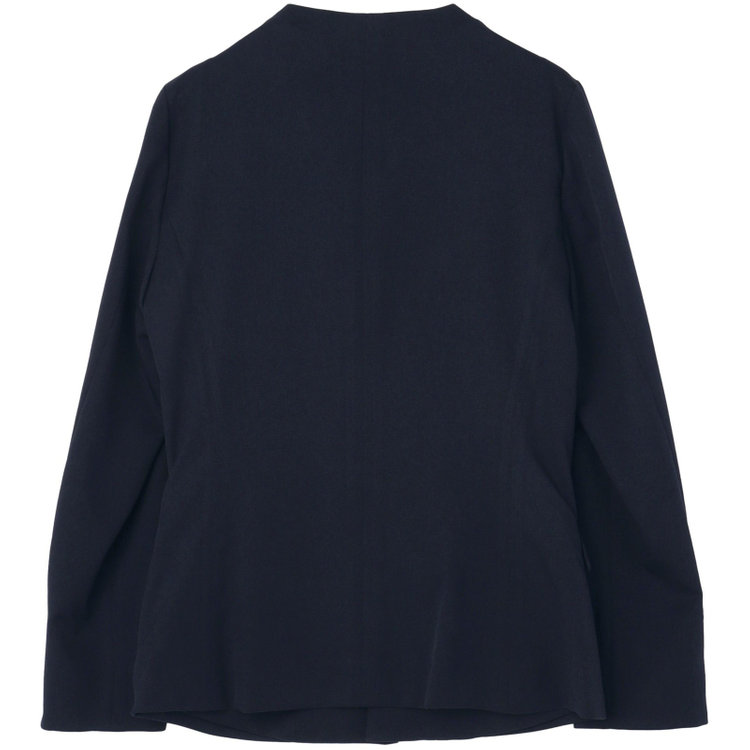 シルバーライン 【発送在庫あり】【RELAX TAPERED】【年間】ノーカラー ホック留めパンツスーツ/ネイビー/ウォッシャブル/ウエストシャーリング仕様/※パンツ裾上げ済仕様 紺中間