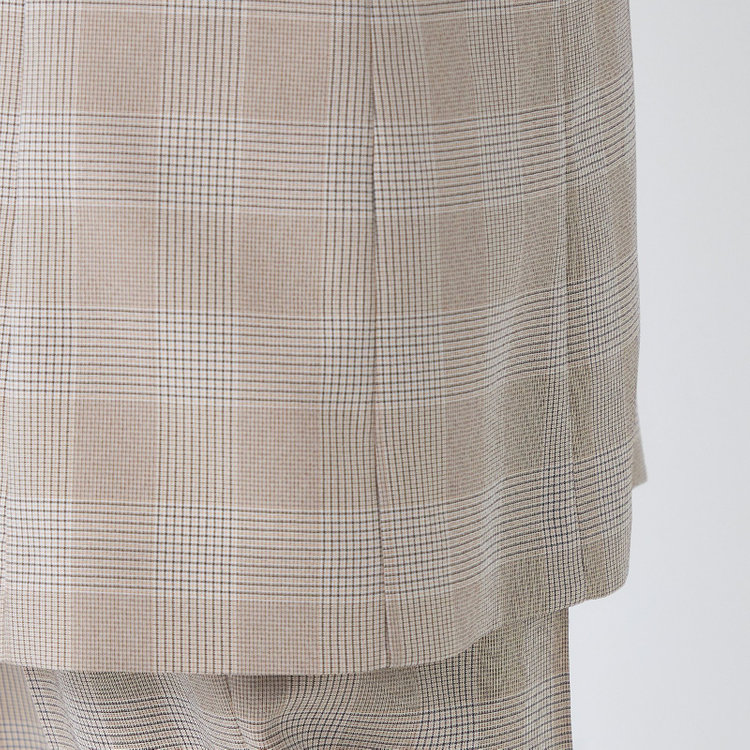 シルバーライン 【SL】【年間】ノーカラーダブル釦ジレ/ブラウン×チェック 茶中間