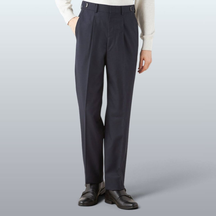ソノタ 【WIDE PANTS SUIT】【秋冬】1タックワイドシルエットパンツ/ネイビー/NEW ZEALAND WOOL MIX/※裾上げ必要 紺中間