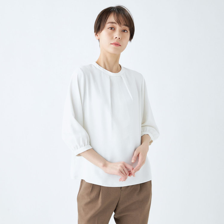 シルバーライン 【発送在庫あり】【SILVER LINE/7分袖】2WAYタイ付きハイネックプルオーバー/ホワイト 白