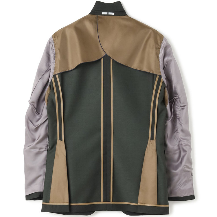 シルバーライン 【発送在庫あり】【CLASSICO TAPERED】【春夏】3釦段返りシングルスーツ 2タック/カーキ×シャドーストライプ/パッチポケット/ウエストムーブ仕様/MARZOTTO/※パンツ裾直し必要 緑中間