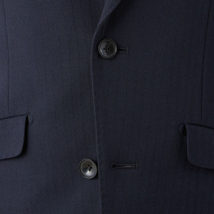 ブラックライン 【SLIM TAPERED_2】【年間】2釦シングルテーパードパンツスーツ 0タック/ネイビー×シャドーストライプ/ウエストシャーリング/4S/※パンツ裾上げ済仕様 紺中間
