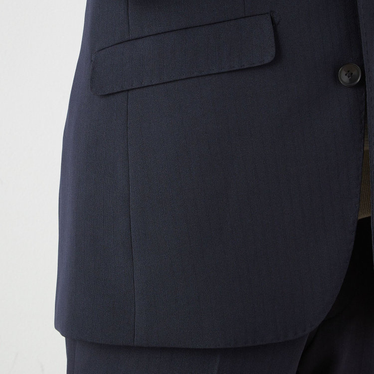 ブラックライン 【SLIM TAPERED_2】【年間】2釦シングルテーパードパンツスーツ 0タック/ネイビー×シャドーストライプ/ウエストシャーリング/4S/※パンツ裾上げ済仕様 紺中間