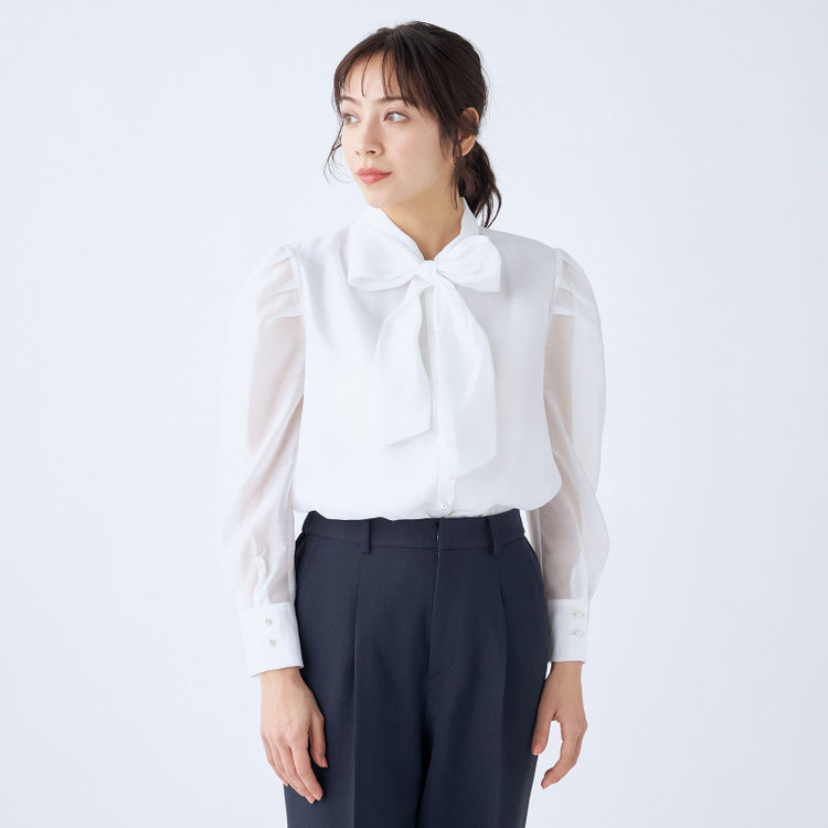 スーツセレクト 【Lady Like BLOUSE】【長袖】ボウタイブラウス/ホワイト 白