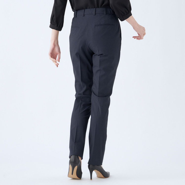 ブラックライン 【就活.】【年間】【BL】ストレートパンツ/ネイビー/ウエストシャーリング/ウォッシャブル＆ストレッチ/裾上げ必要 紺中間