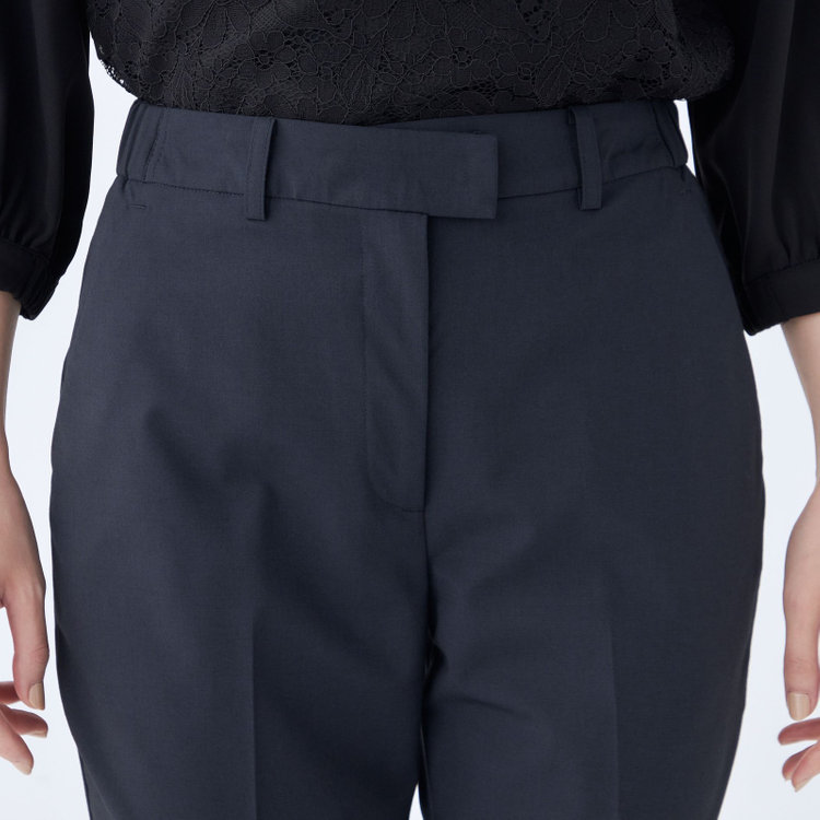 ブラックライン 【就活.】【年間】【BL】ストレートパンツ/ネイビー/ウエストシャーリング/ウォッシャブル＆ストレッチ/裾上げ必要 紺中間