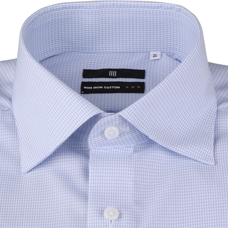 ブラックライン 【発送在庫あり】【BLACK LINE】【形態安定】【ノンアイロン】ワイドカラードレスワイシャツ/ブルー×チェック/NON IRON COTTON ブルー系(青)