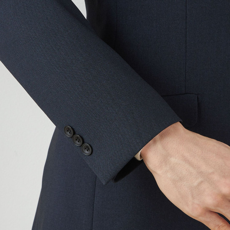 ブラックライン 【SLIM TAPERED_2】【年間】スペアパンツ付き/2釦シングルスーツ 0タック/ネイビー/ウエストシャーリング/4S SUSTAINABILITY/※パンツ裾上げ済仕様 紺濃色