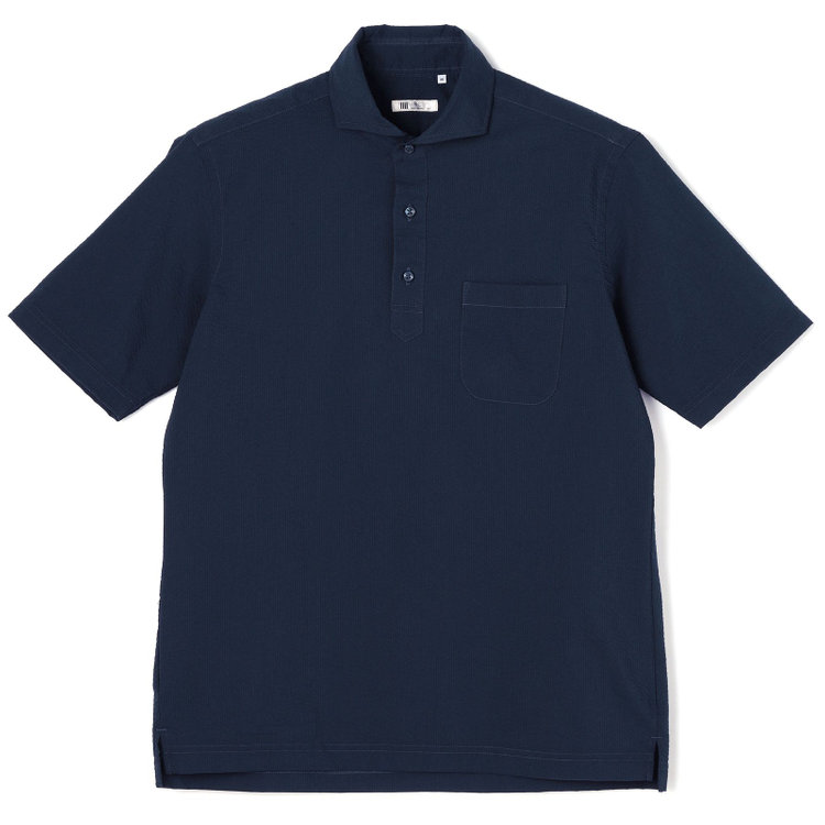 シルバーライン 【発送在庫あり】【RBC/五分袖】カッタウェイビズポロシャツ プルオーバータイプ/ネイビー×シアサッカー/4S コットンブレンド 青濃色