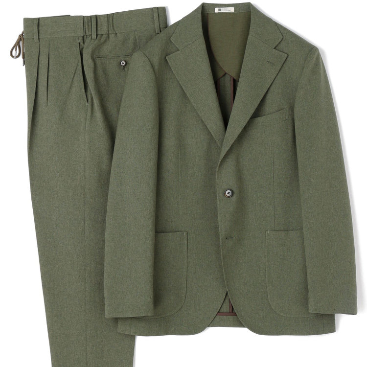 シルバーライン 【RBC】【春夏】3釦段返りシングルスーツ 2タック/カーキ/パッチポケット/ドローコード&ウエストシャーリング/※パンツ裾上げ済仕様 緑中間