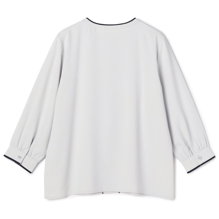 シルバーライン 【SILVER LINE/7分袖】配色フロントプリーツプルオーバー/ライトグレー×ブラック/「ウォッシャブル」「ストレッチ」「防シワ」「UV加工」「静電気防止」 グレー淡色