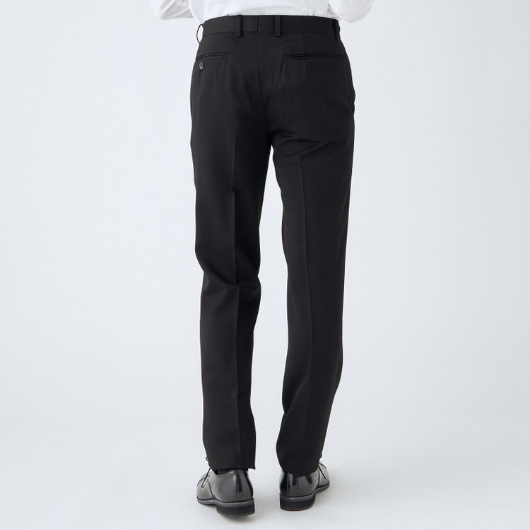 シルバーライン 【CLASSICO TAPERED】【年間】【フォーマル対応可】2釦シングルフォーマルスーツ 1タック/ブラック×ソリッド/BISHU JAPAN FABRIC Super100's/ウエストサイドアジャスター仕様/※裾上げ必要 黒