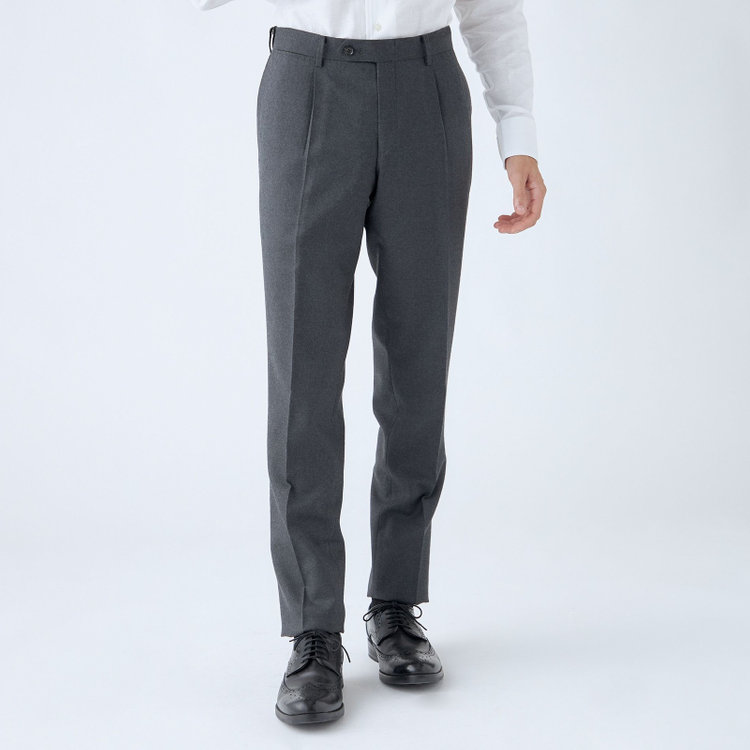 シルバーライン 【CLASSICO TAPERED】【秋冬】ウール 1タックテーパードパンツ/ダークグレー×ソリッド/ウエストムーブ/※裾上げ必要 グレー中間