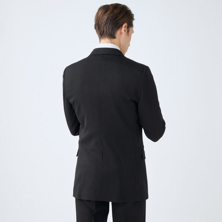 シルバーライン 【CLASSICO TAPERED】【年間】【フォーマル対応可】2釦シングルフォーマルスーツ 1タック/ブラック×ソリッド/BISHU JAPAN FABRIC Super100's/ウエストサイドアジャスター仕様/※裾上げ必要 黒