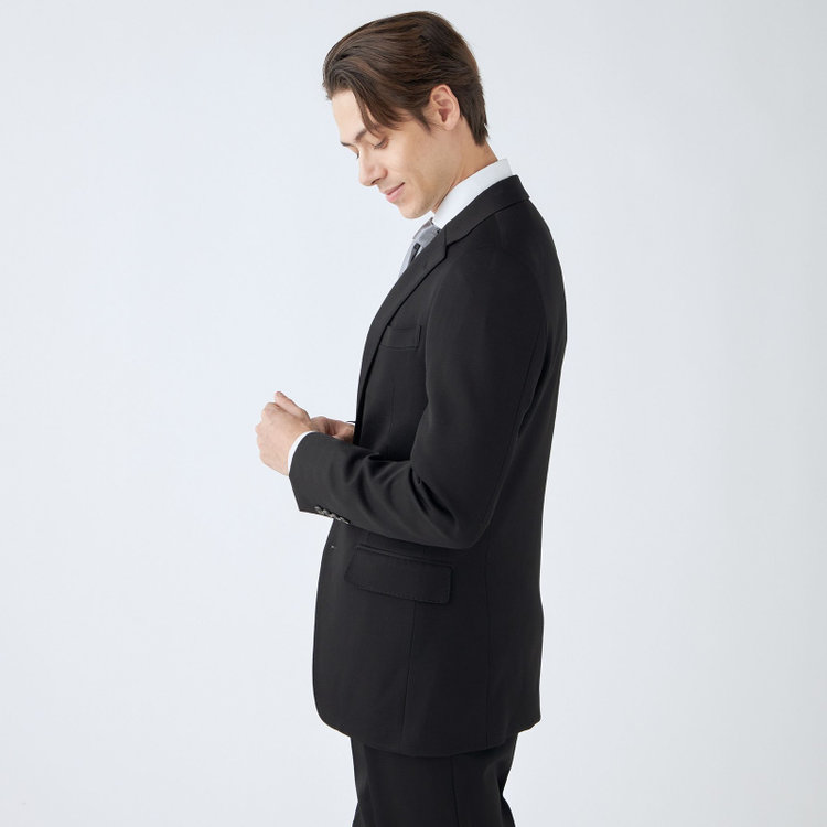 シルバーライン 【CLASSICO TAPERED】【年間】【フォーマル対応可】2釦シングルフォーマルスーツ 1タック/ブラック×ソリッド/BISHU JAPAN FABRIC Super100's/ウエストサイドアジャスター仕様/※裾上げ必要 黒