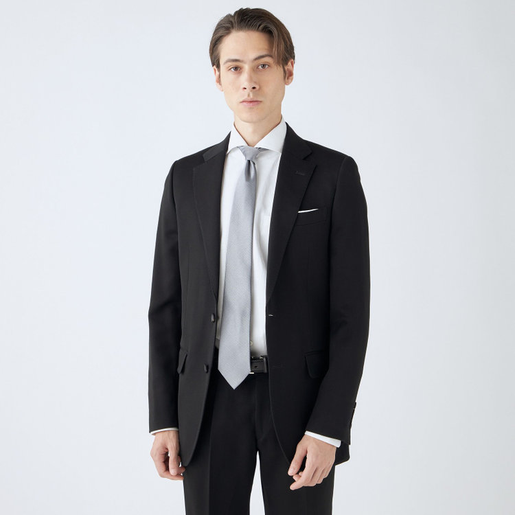 シルバーライン 【CLASSICO TAPERED】【年間】【フォーマル対応可】2釦シングルフォーマルスーツ 1タック/ブラック×ソリッド/BISHU JAPAN FABRIC Super100's/ウエストサイドアジャスター仕様/※裾上げ必要 黒