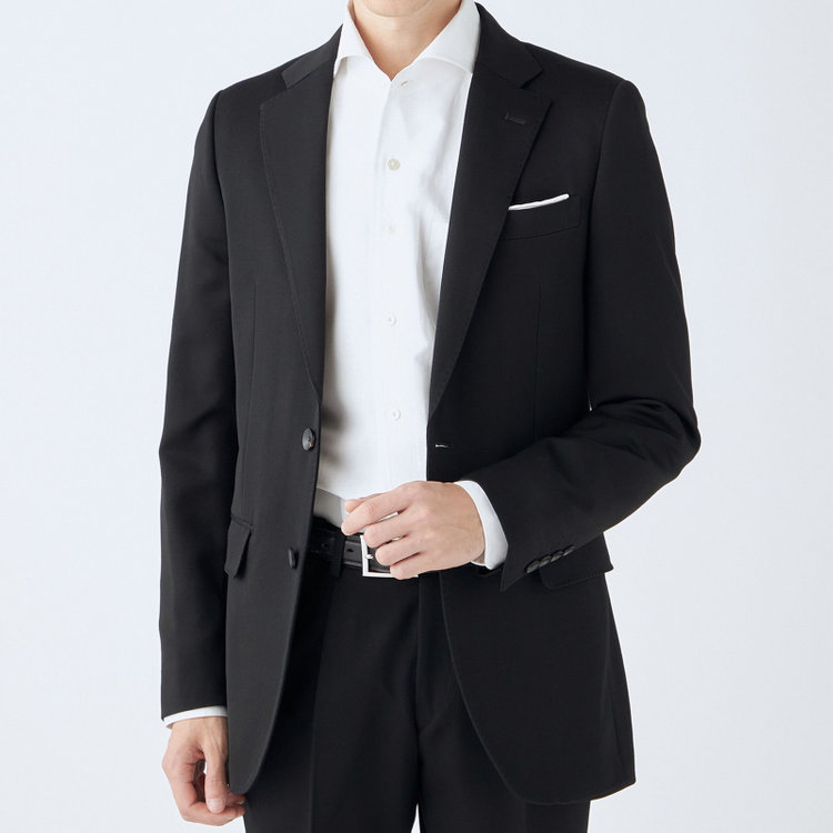 シルバーライン 【CLASSICO TAPERED】【年間】【フォーマル対応可】2釦シングルフォーマルスーツ 1タック/ブラック×ソリッド/BISHU JAPAN FABRIC Super100's/ウエストサイドアジャスター仕様/※裾上げ必要 黒