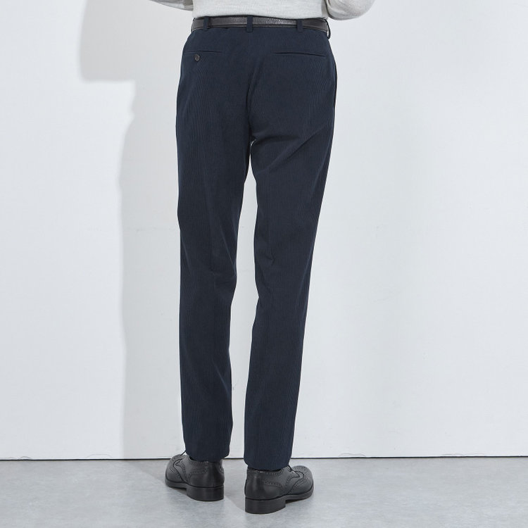 シルバーライン 【5DAYS CLOSET】【RBC】【秋冬】1タックテーパードパンツ/ネイビー×コーデュロイ/ウエストムーブ仕様/4S SUSTAINABLE/※裾上げ必要 紺中間