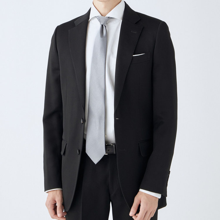 シルバーライン 【CLASSICO TAPERED】【年間】【フォーマル対応可】2釦シングルフォーマルスーツ 1タック/ブラック×ソリッド/BISHU JAPAN FABRIC Super100's/ウエストサイドアジャスター仕様/※裾上げ必要 黒