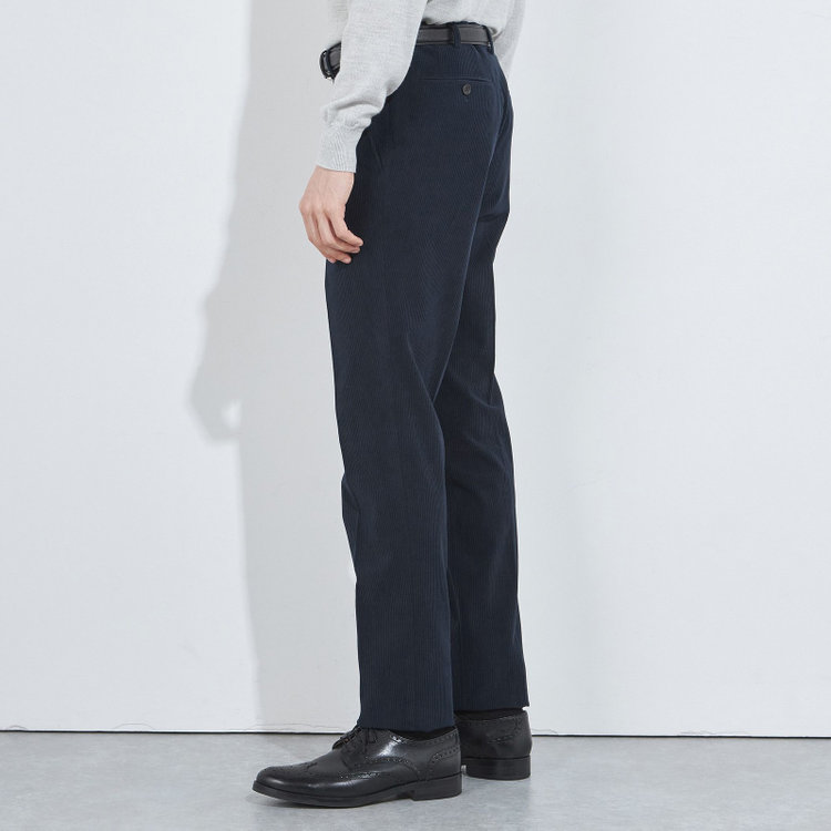 シルバーライン 【5DAYS CLOSET】【RBC】【秋冬】1タックテーパードパンツ/ネイビー×コーデュロイ/ウエストムーブ仕様/4S SUSTAINABLE/※裾上げ必要 紺中間