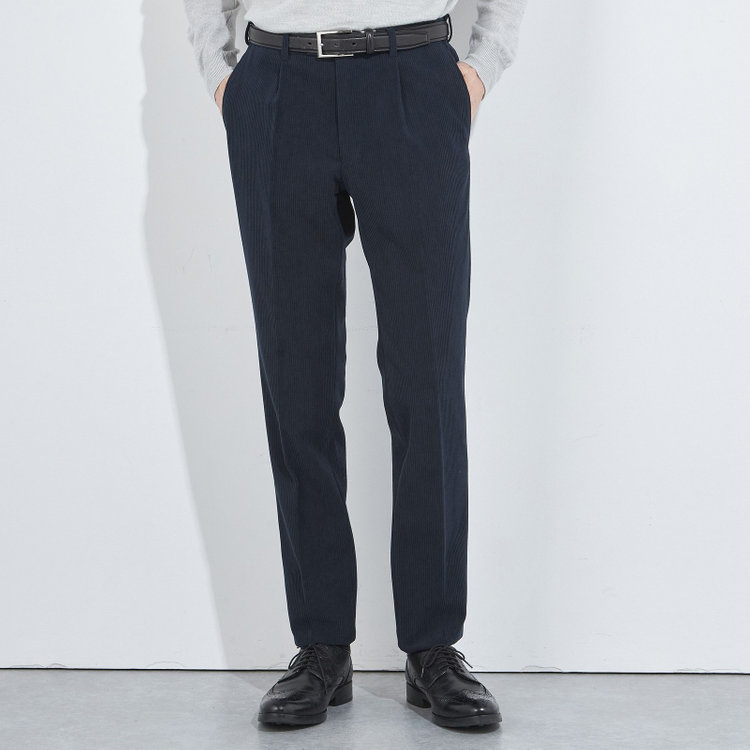 シルバーライン 【5DAYS CLOSET】【RBC】【秋冬】1タックテーパードパンツ/ネイビー×コーデュロイ/ウエストムーブ仕様/4S SUSTAINABLE/※裾上げ必要 紺中間