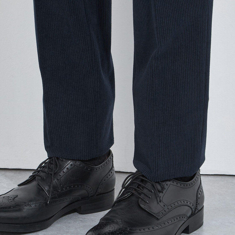 シルバーライン 【5DAYS CLOSET】【RBC】【秋冬】1タックテーパードパンツ/ネイビー×コーデュロイ/ウエストムーブ仕様/4S SUSTAINABLE/※裾上げ必要 紺中間