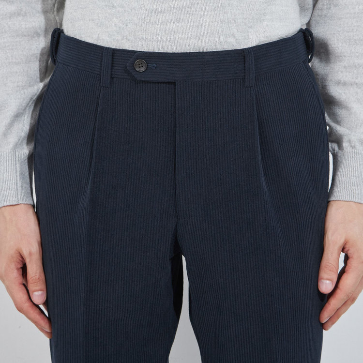 シルバーライン 【5DAYS CLOSET】【RBC】【秋冬】1タックテーパードパンツ/ネイビー×コーデュロイ/ウエストムーブ仕様/4S SUSTAINABLE/※裾上げ必要 紺中間