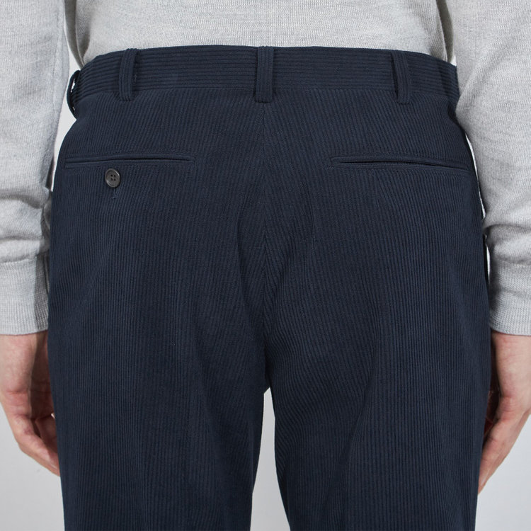 シルバーライン 【5DAYS CLOSET】【RBC】【秋冬】1タックテーパードパンツ/ネイビー×コーデュロイ/ウエストムーブ仕様/4S SUSTAINABLE/※裾上げ必要 紺中間