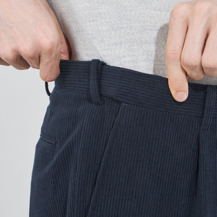 シルバーライン 【5DAYS CLOSET】【RBC】【秋冬】1タックテーパードパンツ/ネイビー×コーデュロイ/ウエストムーブ仕様/4S SUSTAINABLE/※裾上げ必要 紺中間
