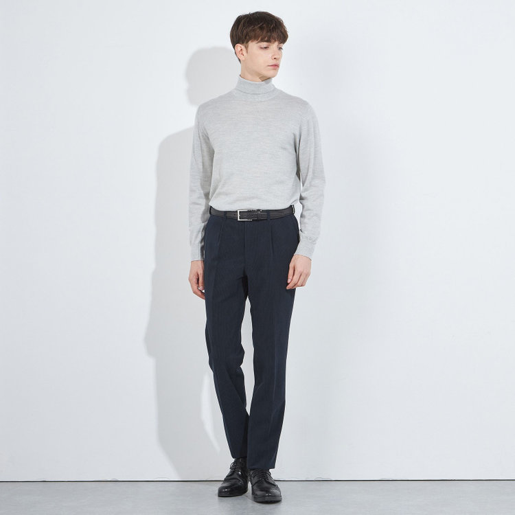 シルバーライン 【5DAYS CLOSET】【RBC】【秋冬】1タックテーパードパンツ/ネイビー×コーデュロイ/ウエストムーブ仕様/4S SUSTAINABLE/※裾上げ必要 紺中間