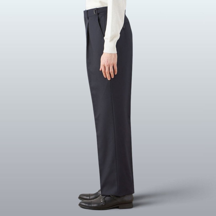 ソノタ 【WIDE PANTS SUIT】【秋冬】1タックワイドシルエットパンツ/ネイビー/NEW ZEALAND WOOL MIX/※裾上げ必要 紺中間