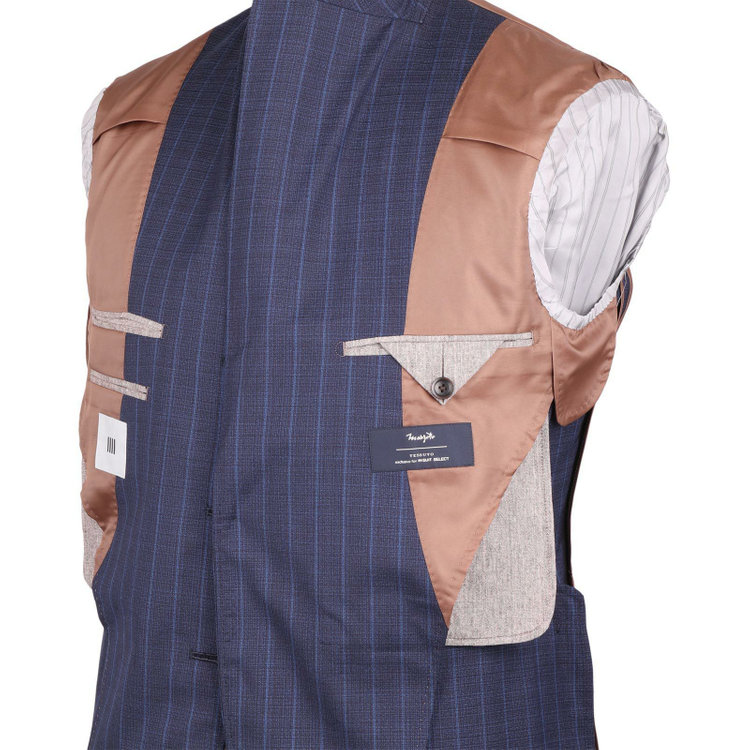 スーツセレクト 【CLASSICO TAPERED】【春夏】3釦段返りシングルスーツ 2タック/ネイビー×ストライプ/MARZOTTO ネイビー系(紺)