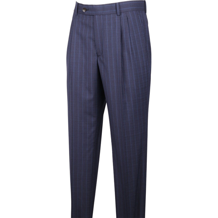 スーツセレクト 【CLASSICO TAPERED】【春夏】3釦段返りシングルスーツ 2タック/ネイビー×ストライプ/MARZOTTO ネイビー系(紺)