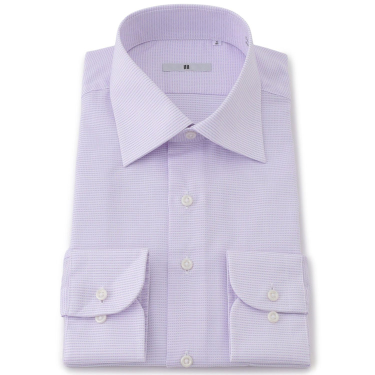 シルバーライン 【発送在庫あり】 【SILVER LINE】【形態安定】ワイドカラーワイシャツ/ホワイト×パープルドビー 紫中間